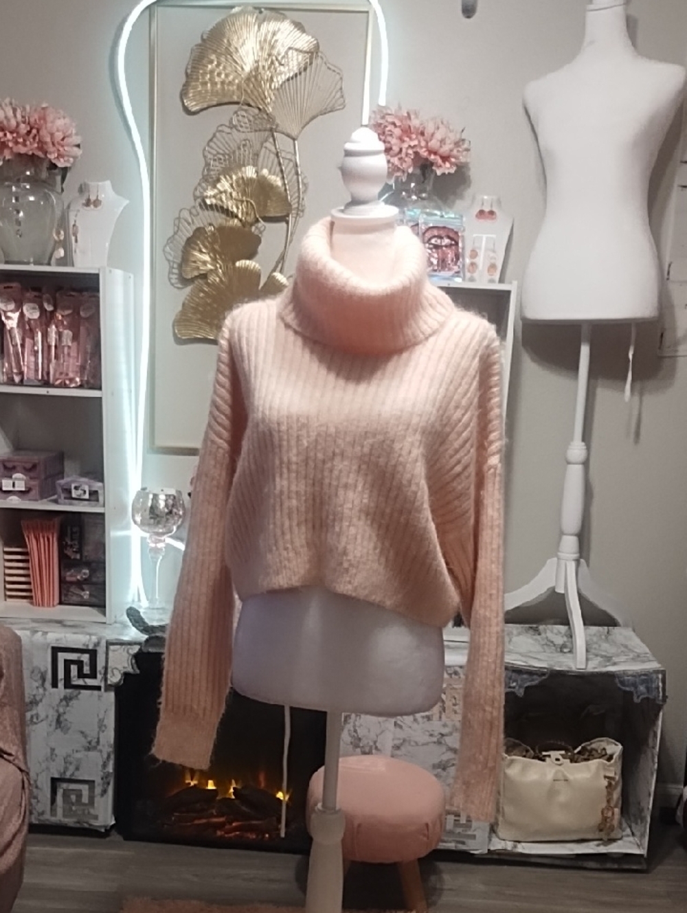 3.1 Phillip Lim Blush Pink Ribbed Turtleneck Cropped Sweater